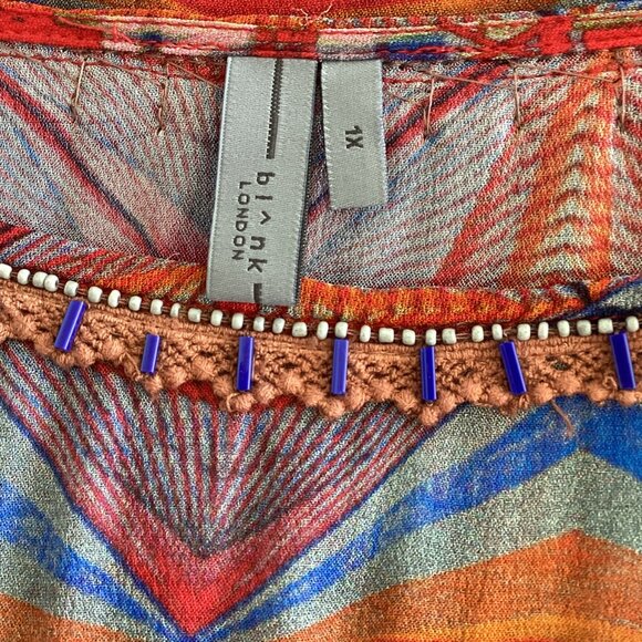 Colourful Geometric Print Top with Flounce Sleeves - Picture 3 of 8